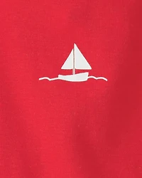 Baby Girl 3-Piece Sailboat Short-Sleeve Top, Bodysuit & Short Set - Red/White