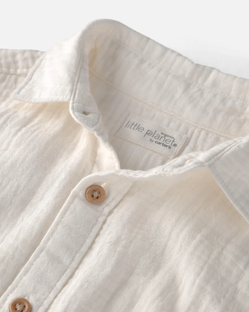 Toddler Boy 2-Piece Organic Cotton Gauze Short Set Cream