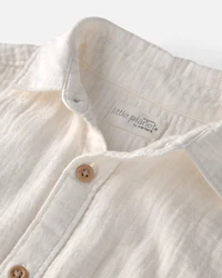 Toddler Boy 2-Piece Organic Cotton Gauze Short Set Cream