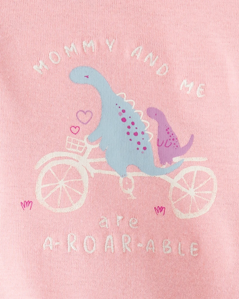 Baby Girl Dinosaur Print Cotton Long-Sleeve Tee & Pant Set - Pink/White