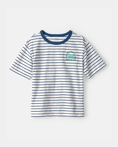 Boys Nautical Striped Graphic Tee - Blue/Ivory