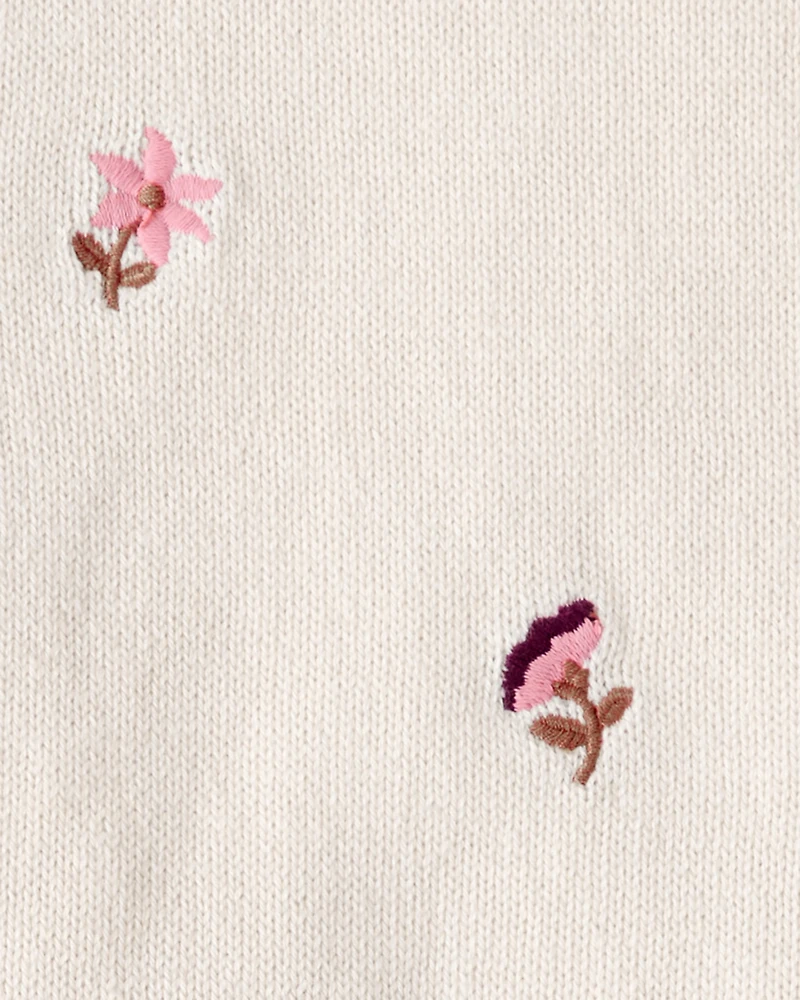 Baby Girl 2-Piece Floral Embroidered Short-Sleeve Top & Short Set - Cream