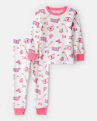 Toddler Girl Hockey Print Fleece Long-Sleeve 2-Piece Pyjamas – Pink
