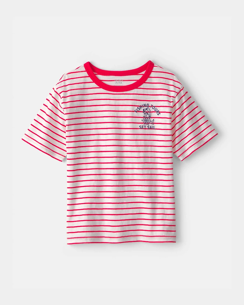 Boys Nautical Striped Graphic Tee - Red/Ivory