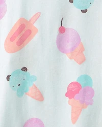 Girls Ice Cream 100% Cotton Short-Sleeve Snug Fit 4-Piece Pyjama Set - Pink/Blue