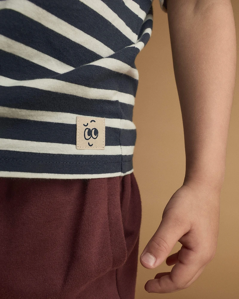 Toddler Relaxed Tee Stripes - Navy/Burgundy