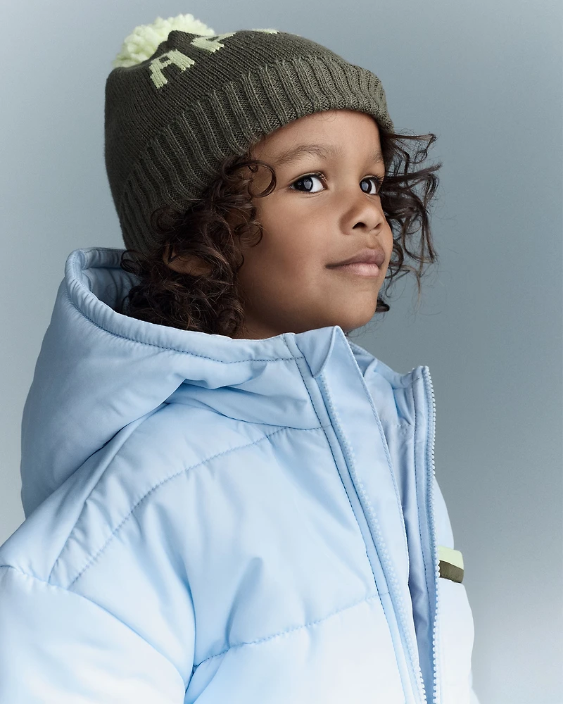 Toddler Boy Zip-Up Hooded Puffer - Light Blue