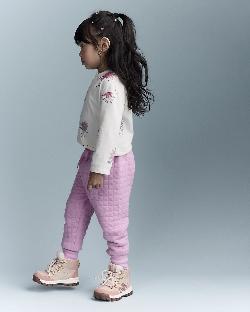 Toddler Girl Skiing Abstract Long-Sleeve Relaxed Graphic Top - Cream