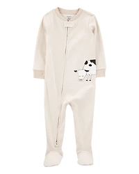 Baby Boy Cow Striped Snug Fit Cotton Footie 1-Piece Pyjamas - Tan