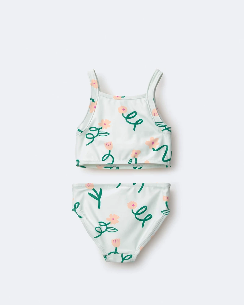 Toddler Girl Tankini Floral Print - Light Green