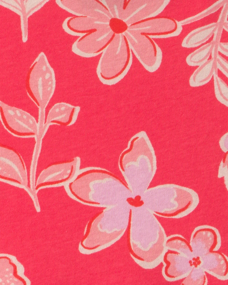Girls Tropical Floral Sleeveless Knit Dress - Pink/Orange