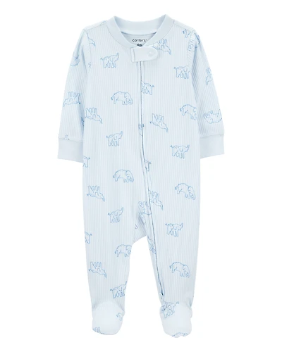Baby Elephant Print 2-Way Zip Sleeper Pyjamas - Blue
