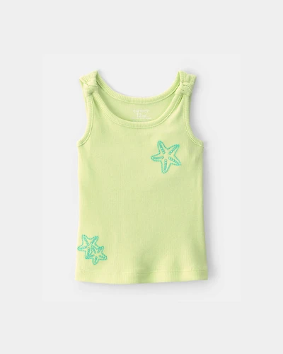 Baby Girl Starfish Ribbed Tank Top - Green