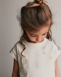 Toddler Girl Boxy Tee Sandcastle Print - Cream