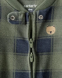 Baby Boy Bear Plaid Print Loose Fit Long-Sleeve Sleeper - Green