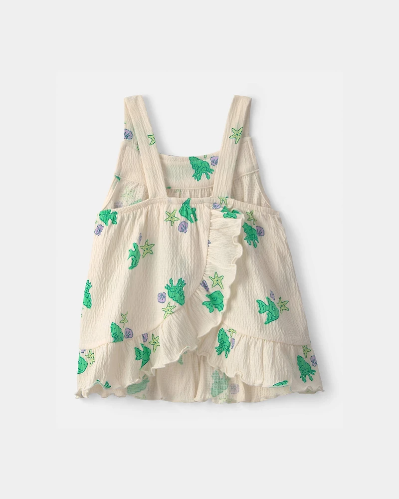 Toddler Girl 2-Piece Fish Ruffle Top & Short Set - Green/White