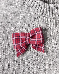 Baby Girl Bow Cotton Long-Sleeve Sweater - Grey