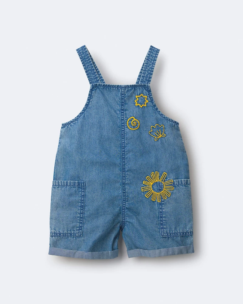 Toddler Embroidered Shortall with Pockets Chambray