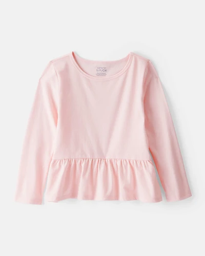 Girls Long-Sleeve Peplum Top - Pink