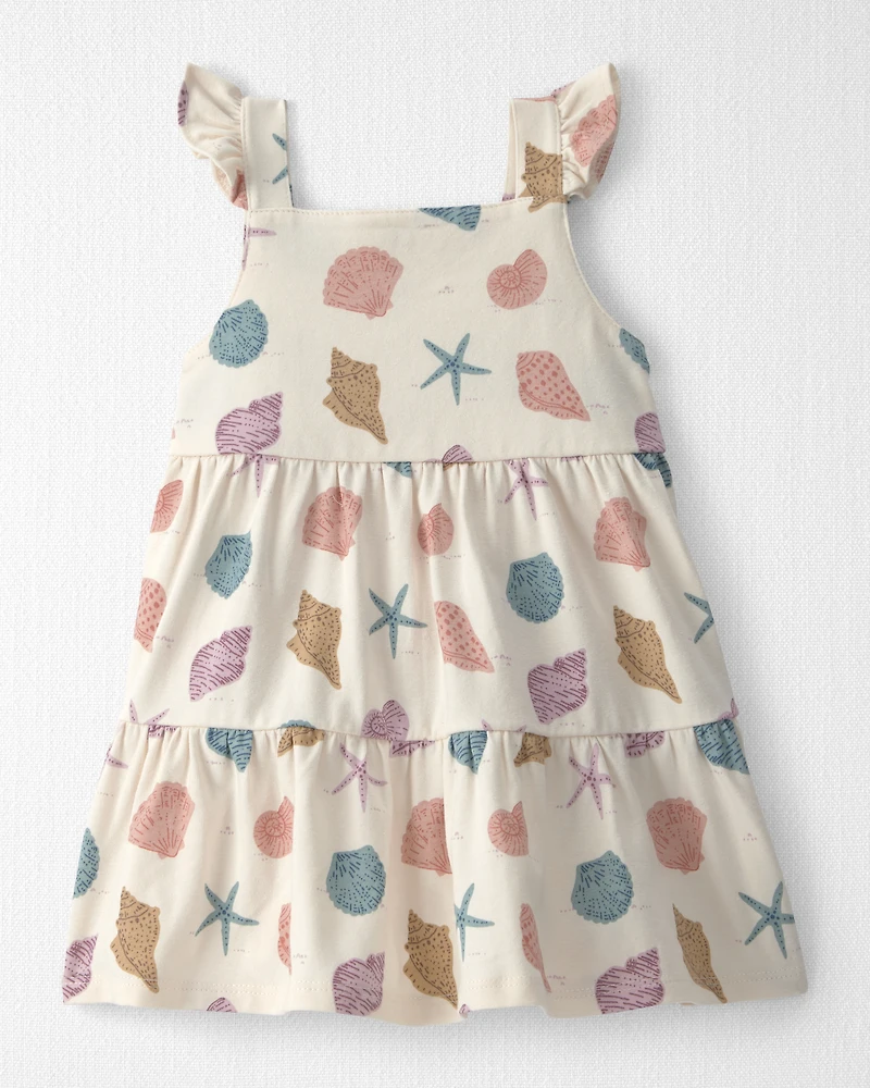 Baby Girl Organic Cotton Tiered Dress Seashells