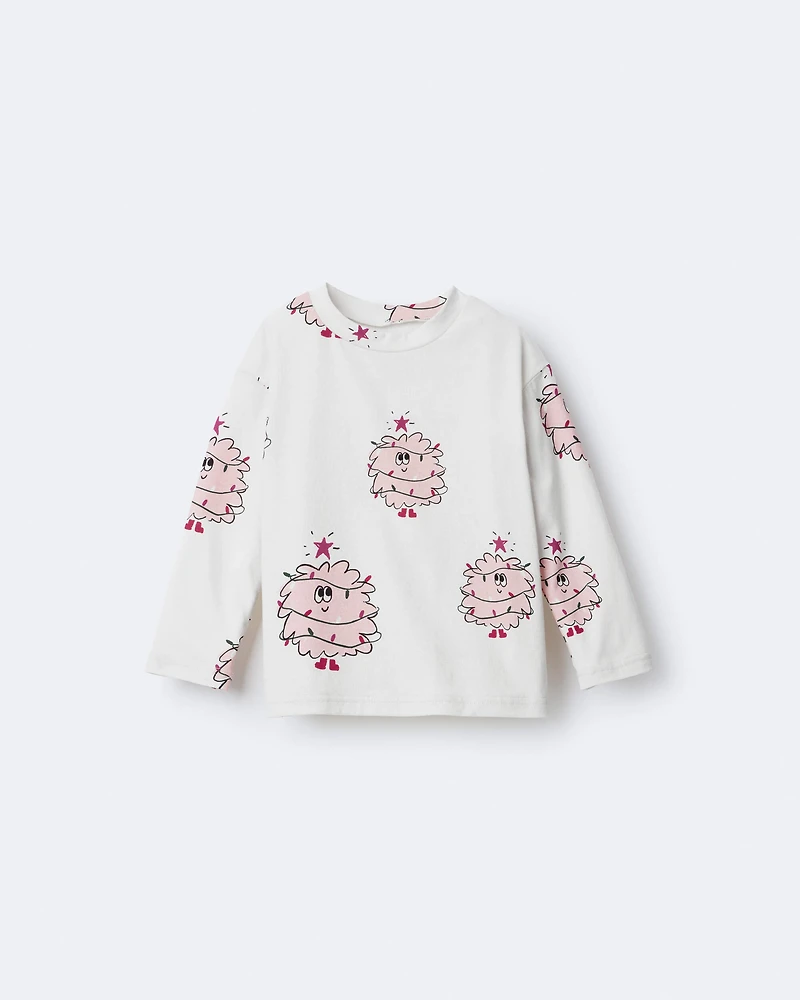 Toddler Girl Holiday Squish Character Long-Sleeve Graphic Tee - Ivory