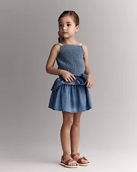 Toddler Girl Smocked Tiered Skirt Chambray