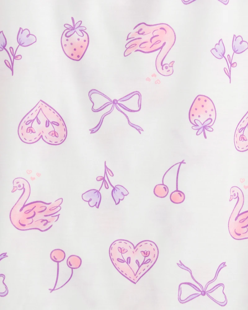 Girls Swan Floral Loose Fit Night Gown - Purple/White