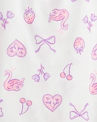 Girls Swan Floral Loose Fit Night Gown - Purple/White