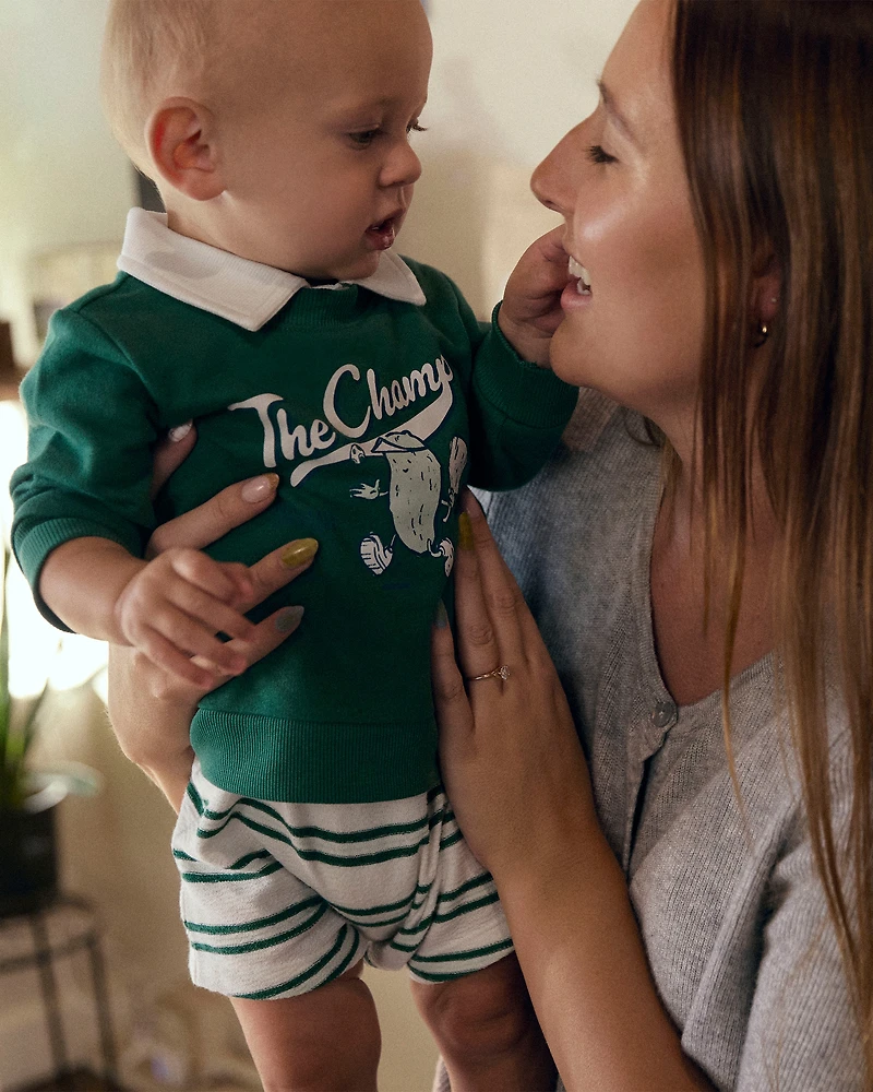 Baby Boy Pickleball Stripe Short-Sleeve Romper - Green/White