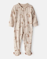 Baby Boy Mammoth Print 100% Cotton Long-Sleeve Snug Fit Sleeper - Beige