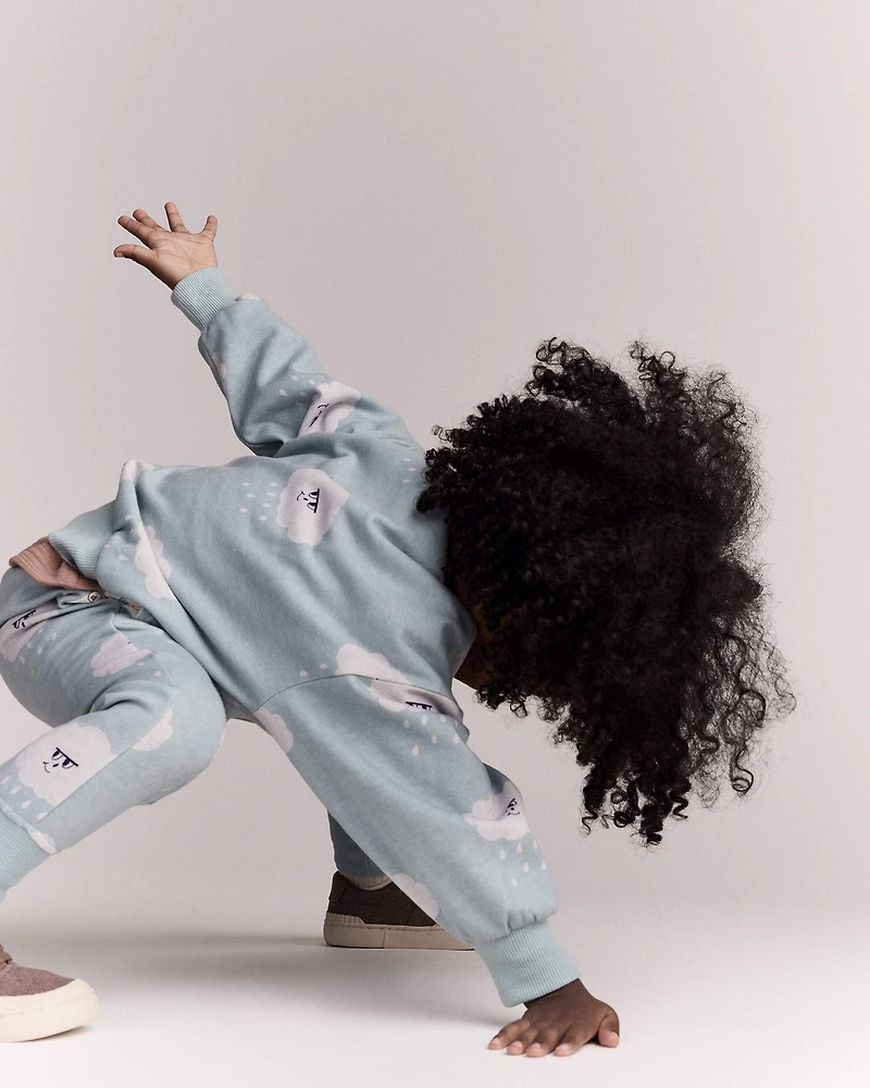 Toddler Wide-Arm Sweatshirt Rain Cloud Print - Pale Blue