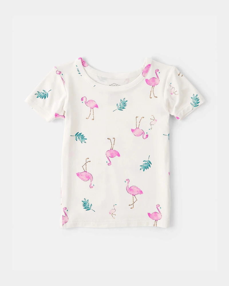 Toddler Girl Flamingo PurelySoft Short-Sleeve Snug Fit 2-Piece Pyjama Set - Ivory