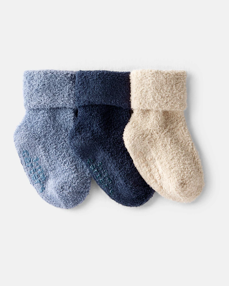 Baby Boy 3-Pack Foldover Booties - Grey/Brown/Navy