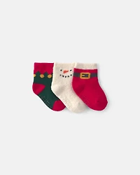 Baby Boy 3-Pack Santa Christmas Booties - Red/White/Green