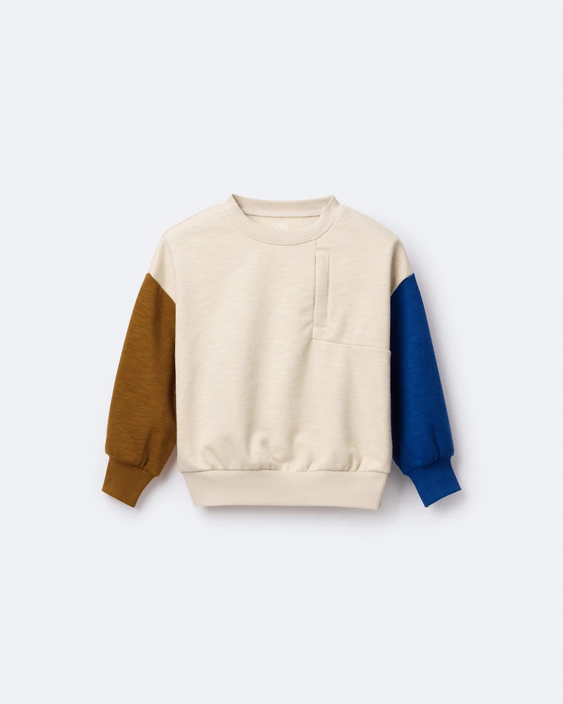Toddler Boy Colourblock Pullover Sweatshirt - Khaki