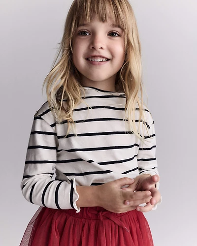 Toddler Girl Striped Mock Neck Long-Sleeve Top - Black/White