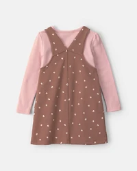 Baby Girl Floral French Terry Long-Sleeve Dress Set - Pink/Brown