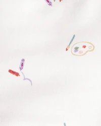 Baby Girl Paint Print PurelySoft Short-Sleeve Bodysuit Dress - Ivory