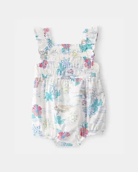 Baby Girl Palm Tree Sleeveless Romper - White