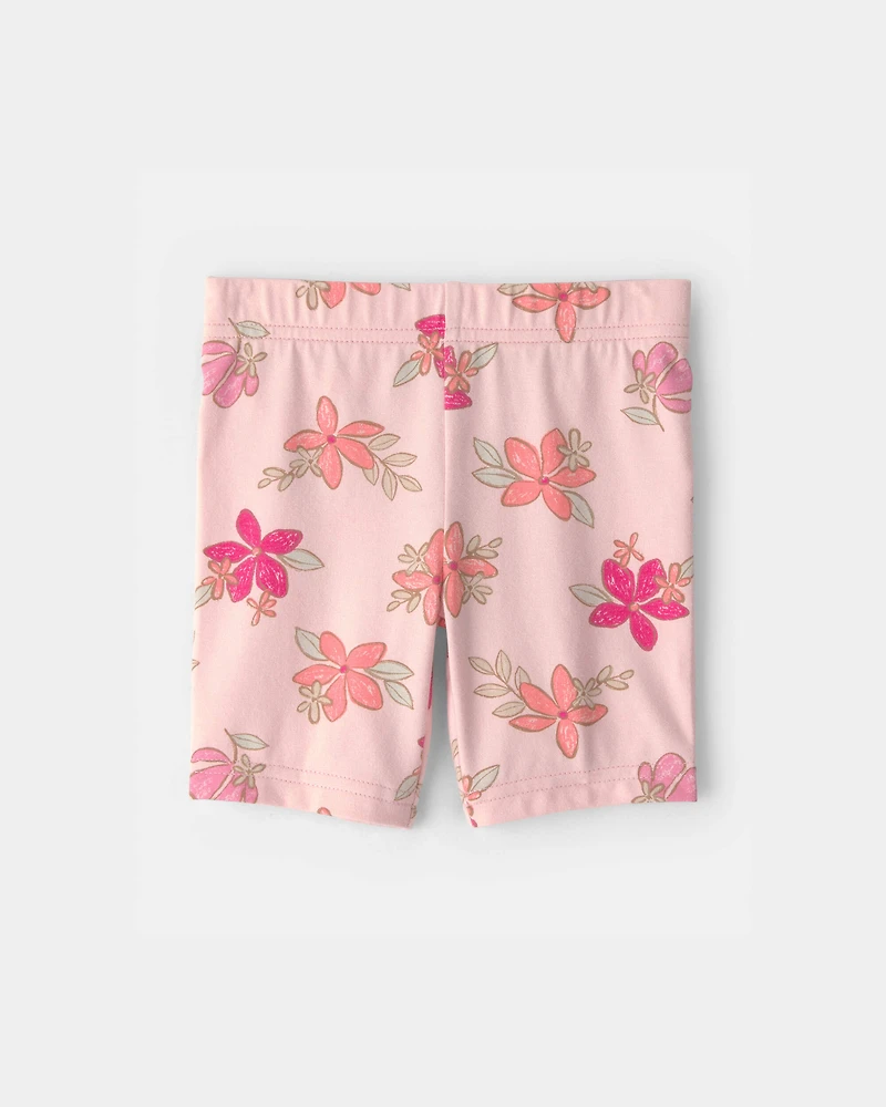 Toddler Girl Tropical Floral Bike Shorts - Pink