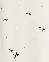 Baby Girl Bow Print Cotton Long-Sleeve Dress Set - White/Grey