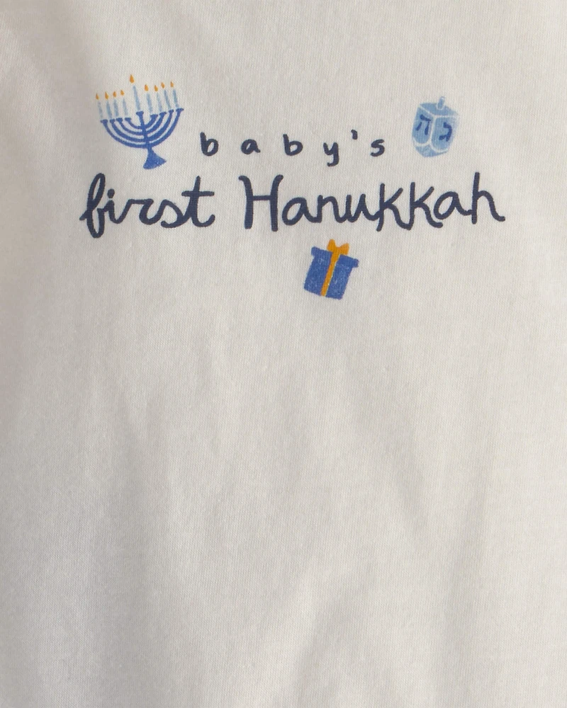 Baby 2-Piece 'Baby's 1st Hanukkah' Long-Sleeve Bodysuit & Pant Set - Blue/Cream