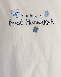 Baby 2-Piece 'Baby's 1st Hanukkah' Long-Sleeve Bodysuit & Pant Set - Blue/Cream
