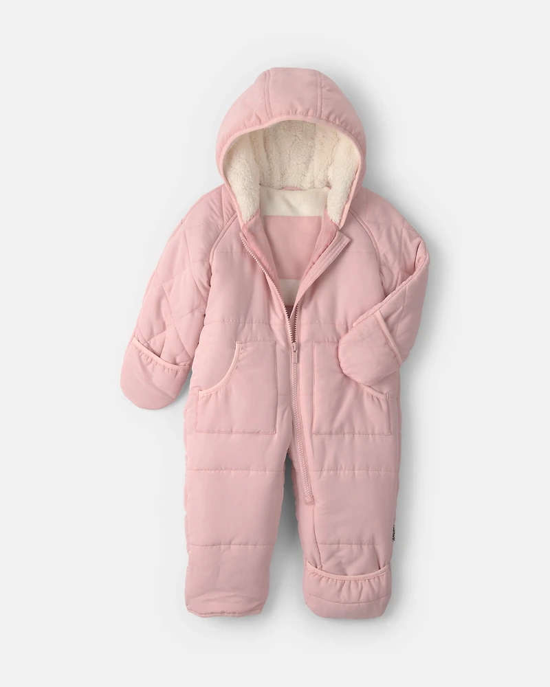 Baby Girl Solid Quilted Pramsuit- Pink