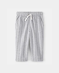 Baby Striped French Terry Pants - Grey/White