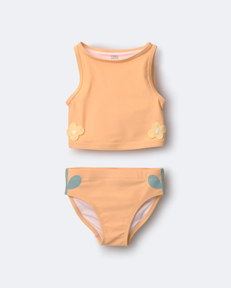 Toddler Girl Floral Tankini Set - Light Orange