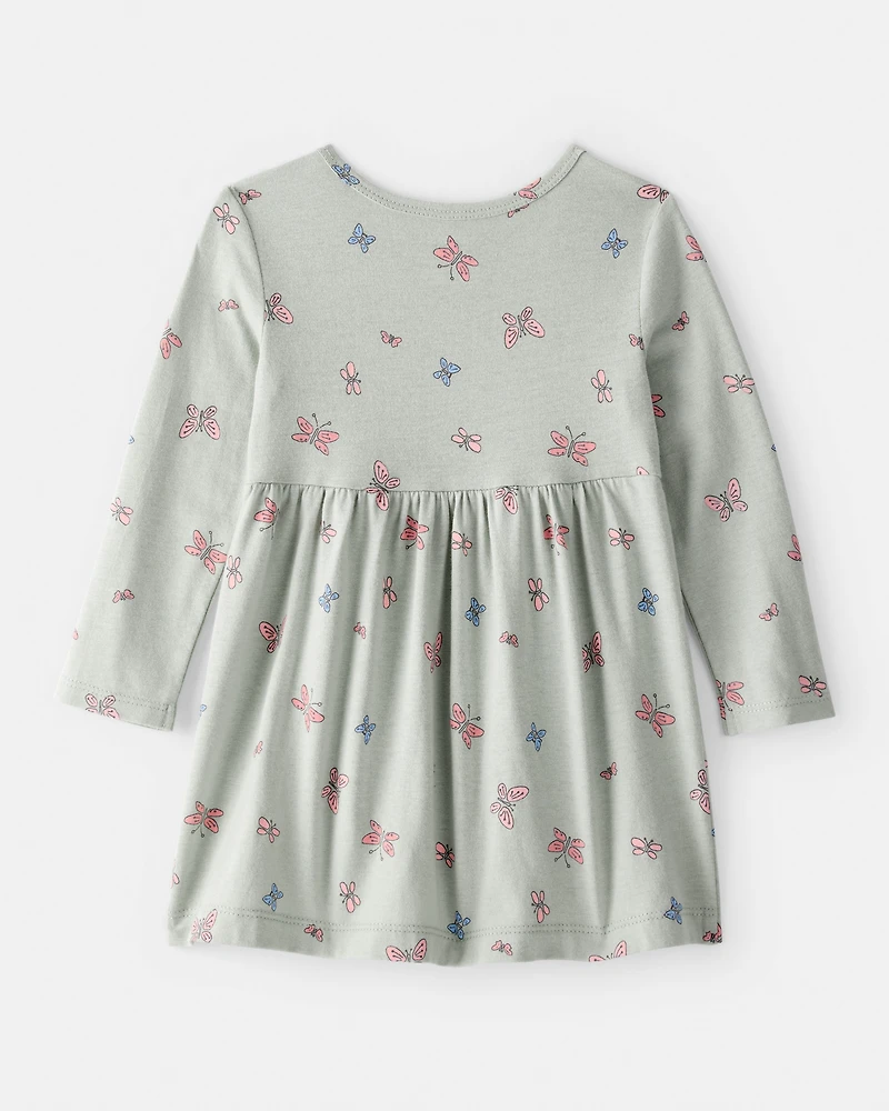 Baby Girl Butterfly Long-Sleeve Knit Dress - Green