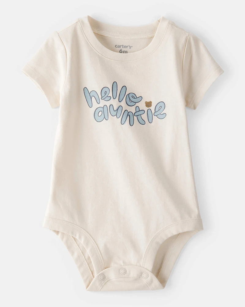 Baby 'Hello Auntie' Short-Sleeve Graphic Bodysuit - Cream