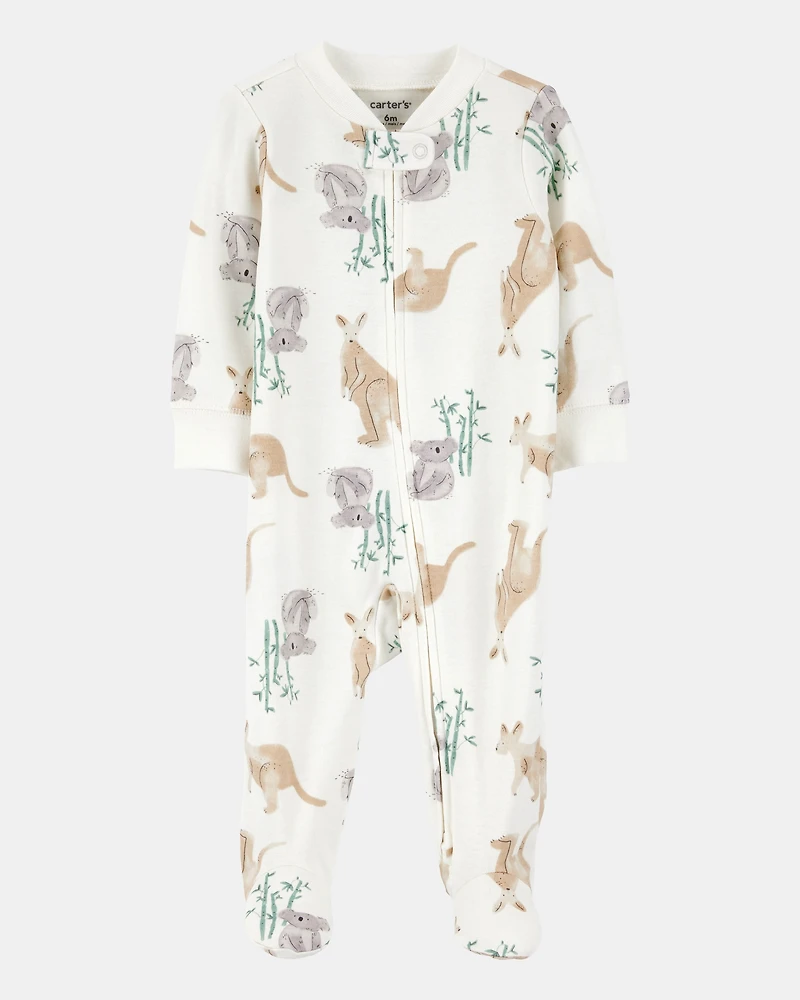 Baby Girl Kangaroo 2-Way Zip Cotton Sleeper pyjamas