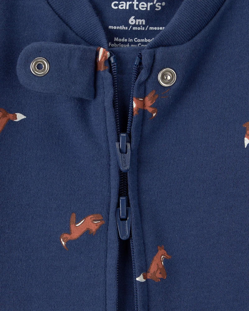 Baby Boy Fox 100% Cotton 2-Way Zip Sleeper - Navy Blue